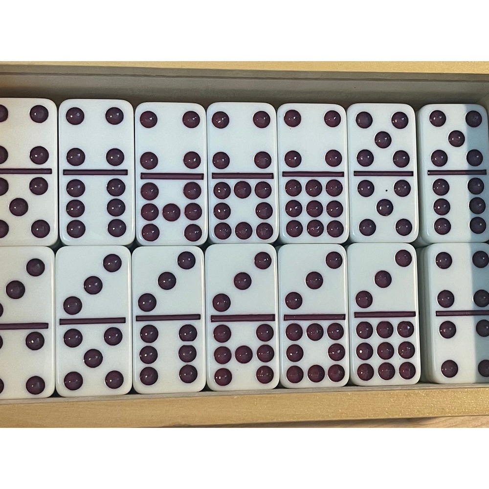 Woodfield Collection Double Nine Dominoes‎ Set 55 Tiles Purple Wooden Box 00844 - Picture 7 of 16